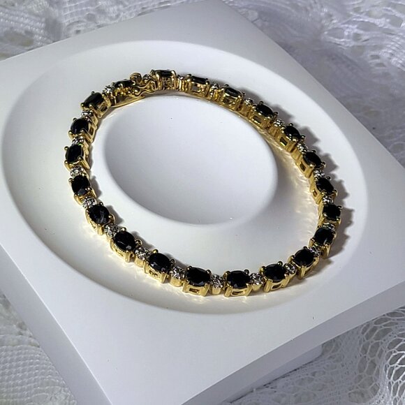 Genuine Midnight Sapphire & Diamond Tennis Bracelet - Picture 7 of 12